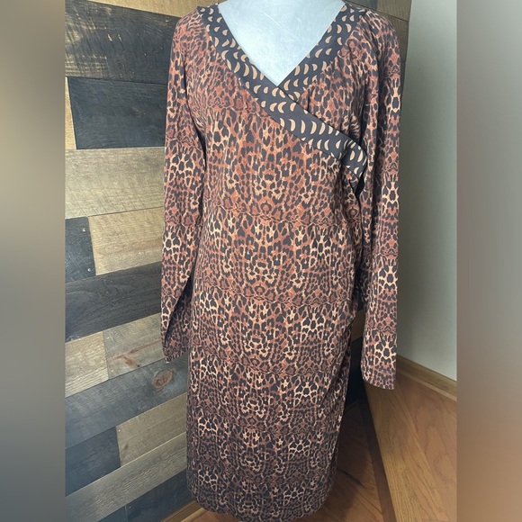 Soft Surroundings Leopard Print V-Neck Dress, Size 1X - Picture 1 of 7